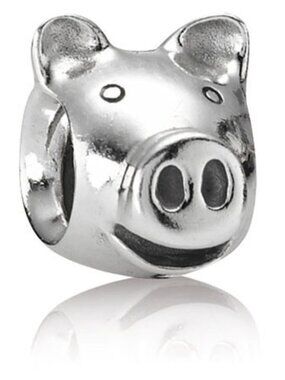 PANDORA Pig Charm Authentic Sterling Silver Animal Farm Smart Social Smiling